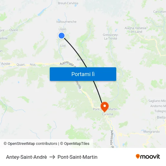 Antey-Saint-Andrè to Pont-Saint-Martin map
