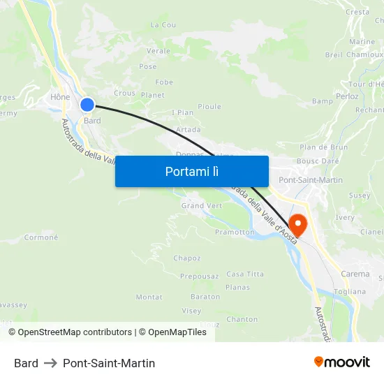 Bard to Pont-Saint-Martin map