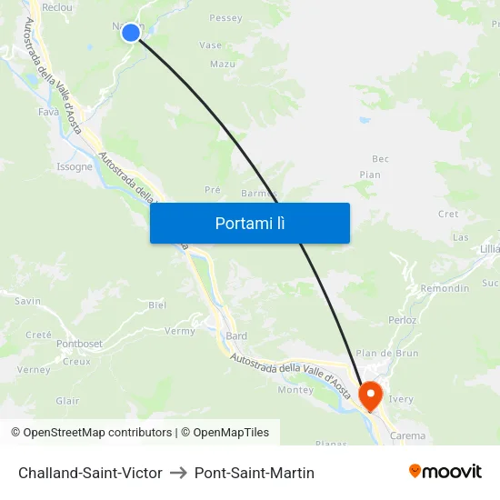 Challand-Saint-Victor to Pont-Saint-Martin map