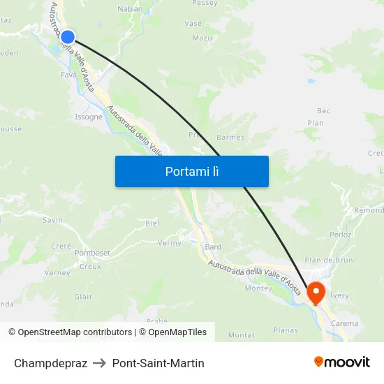 Champdepraz to Pont-Saint-Martin map