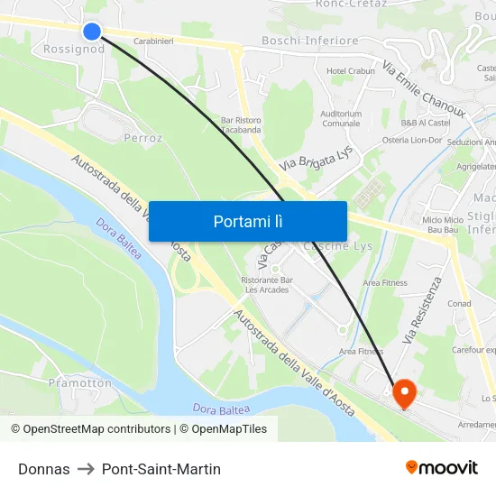 Donnas to Pont-Saint-Martin map