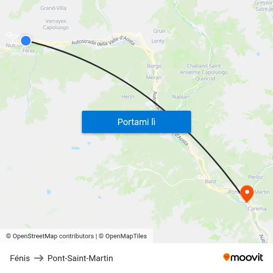 Fénis to Pont-Saint-Martin map