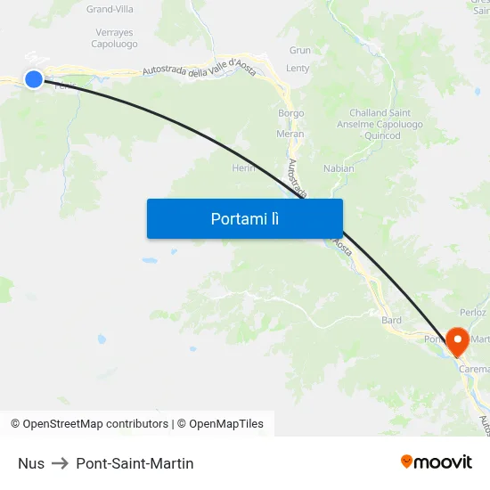 Nus to Pont-Saint-Martin map