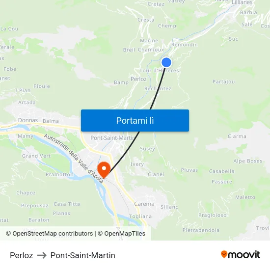 Perloz to Pont-Saint-Martin map