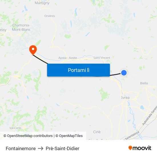 Fontainemore to Prè-Saint-Didier map