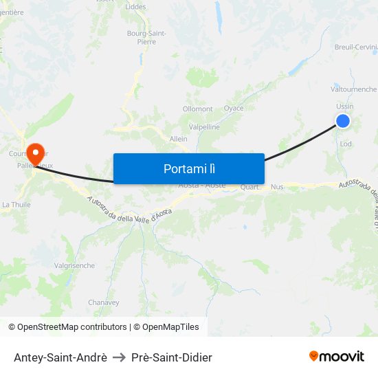 Antey-Saint-Andrè to Prè-Saint-Didier map