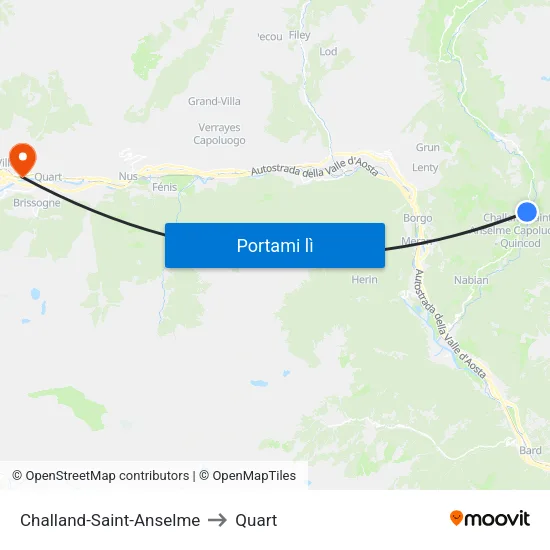Challand-Saint-Anselme to Quart map