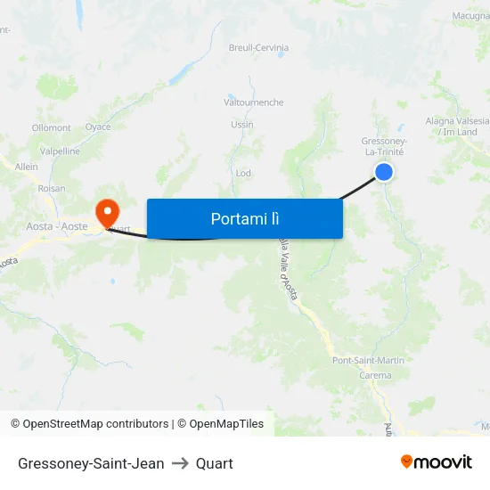 Gressoney-Saint-Jean to Quart map