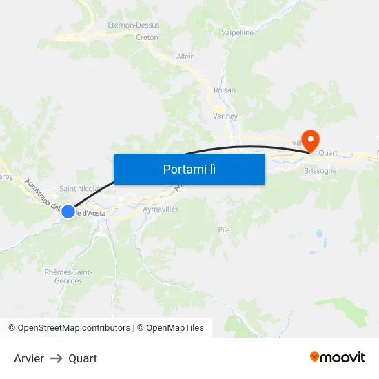Arvier to Quart map