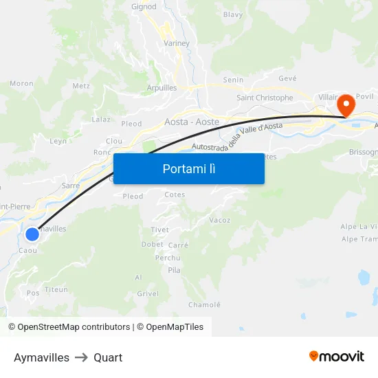 Aymavilles to Quart map