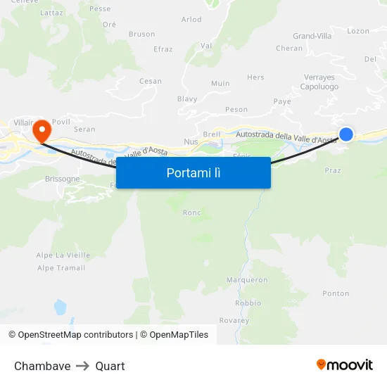 Chambave to Quart map