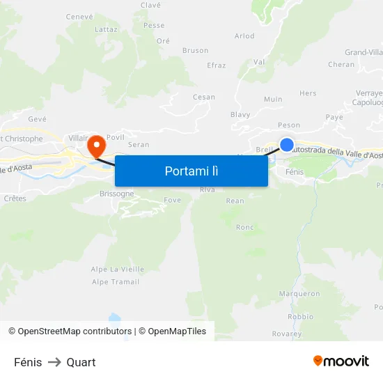 Fénis to Quart map