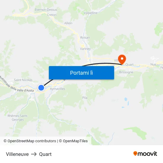 Villeneuve to Quart map