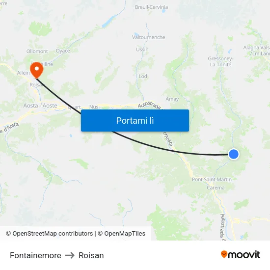 Fontainemore to Roisan map
