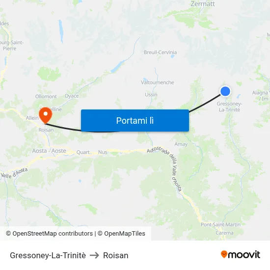 Gressoney-La-Trinitè to Roisan map