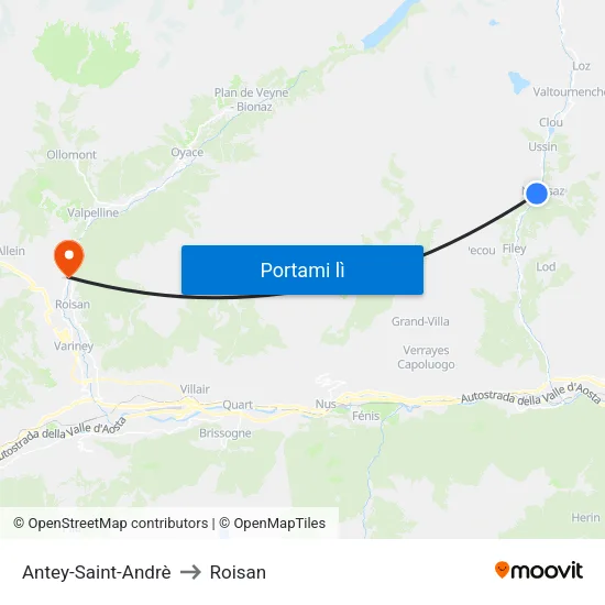 Antey-Saint-Andrè to Roisan map