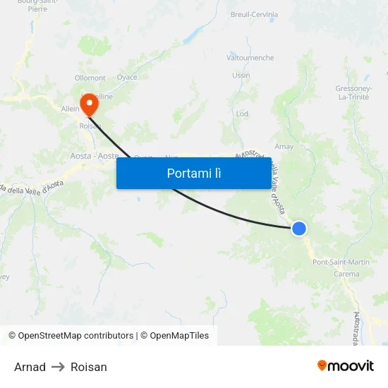 Arnad to Roisan map