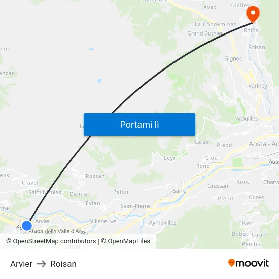 Arvier to Roisan map