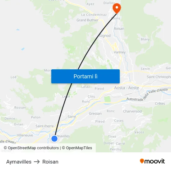 Aymavilles to Roisan map