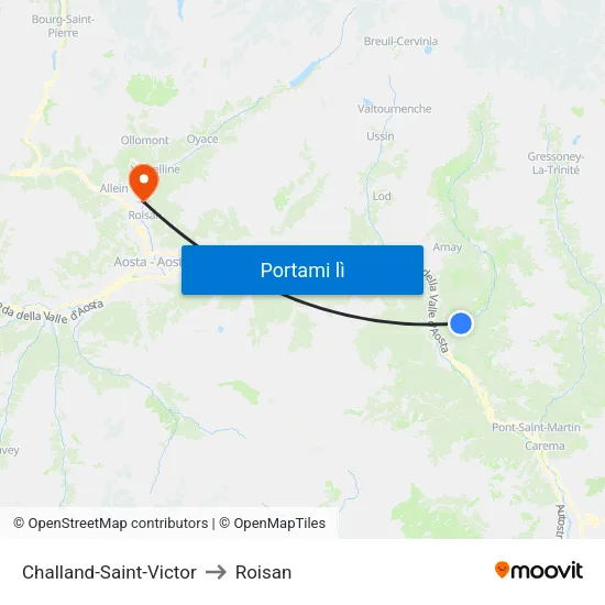 Challand-Saint-Victor to Roisan map