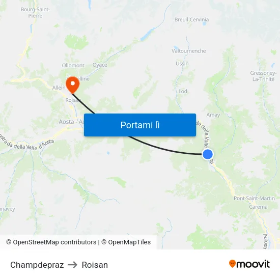 Champdepraz to Roisan map