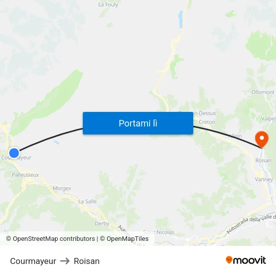 Courmayeur to Roisan map