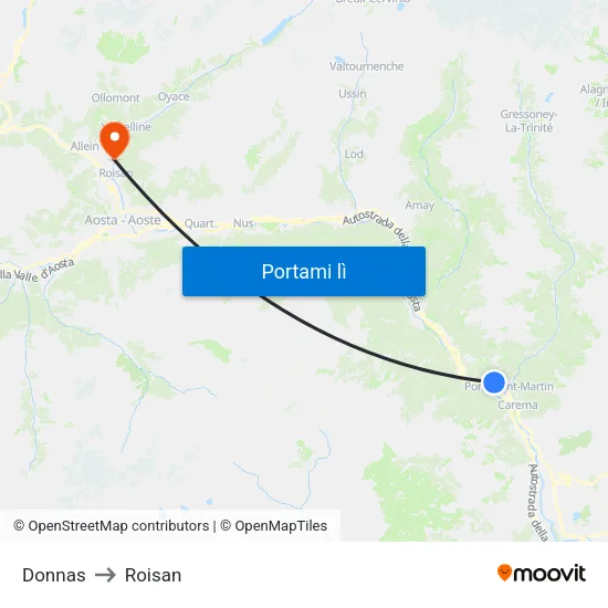 Donnas to Roisan map