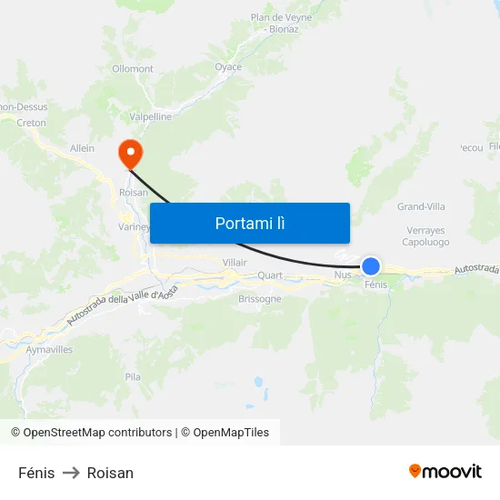 Fénis to Roisan map