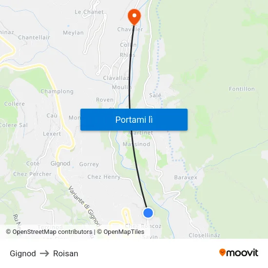 Gignod to Roisan map