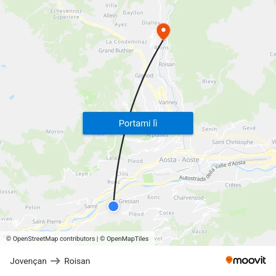 Jovençan to Roisan map