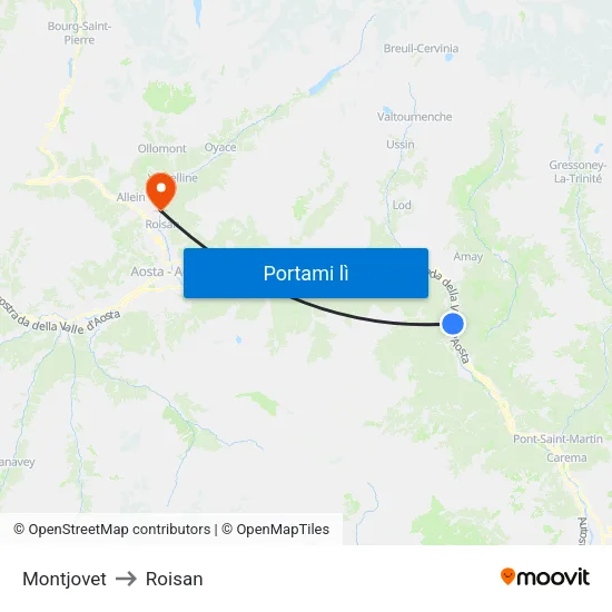 Montjovet to Roisan map