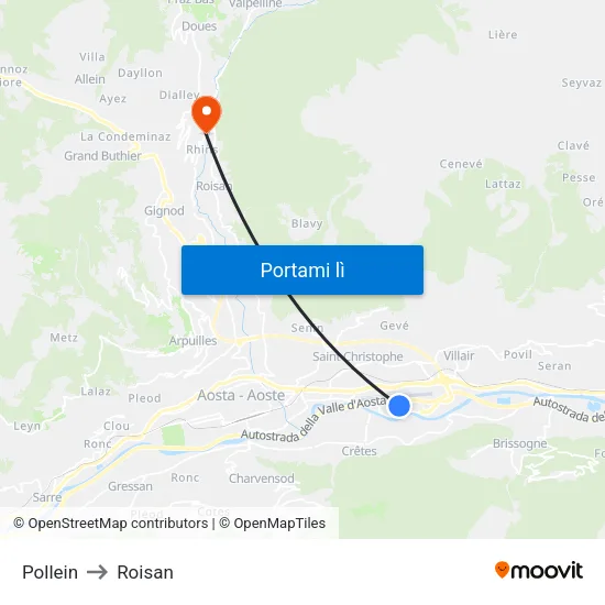 Pollein to Roisan map