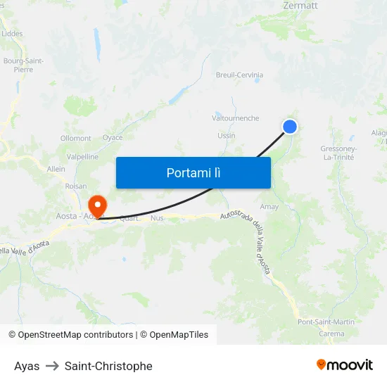 Ayas to Saint-Christophe map