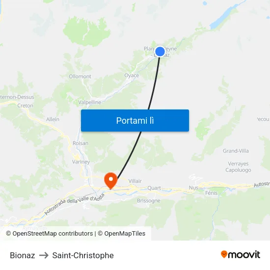 Bionaz to Saint-Christophe map
