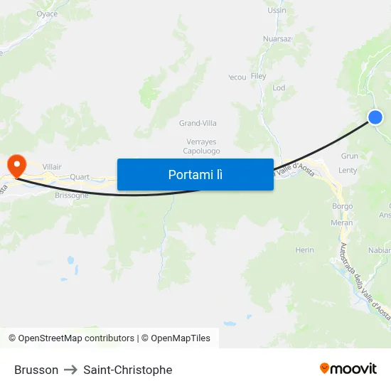 Brusson to Saint-Christophe map