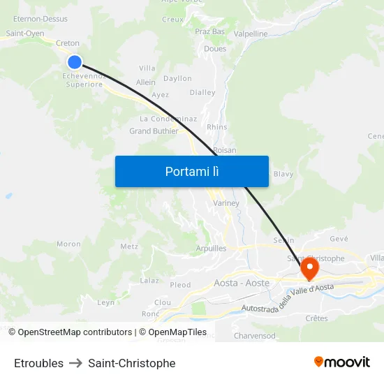 Etroubles to Saint-Christophe map