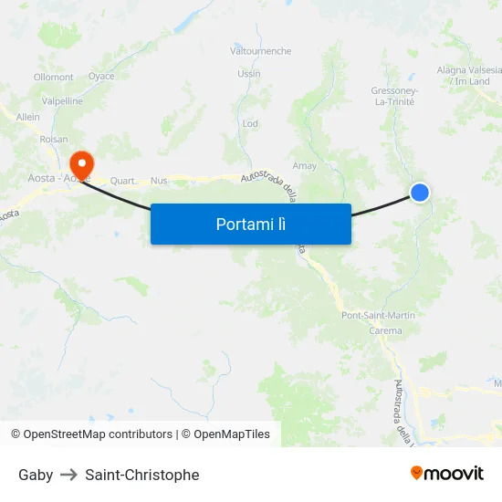 Gaby to Saint-Christophe map