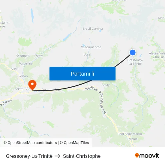 Gressoney-La-Trinitè to Saint-Christophe map