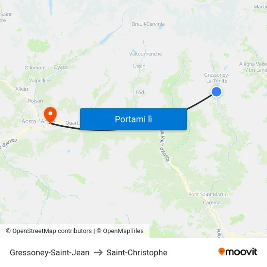 Gressoney-Saint-Jean to Saint-Christophe map