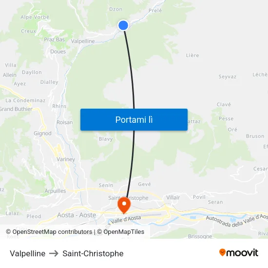 Valpelline to Saint-Christophe map