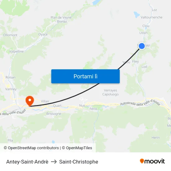 Antey-Saint-Andrè to Saint-Christophe map