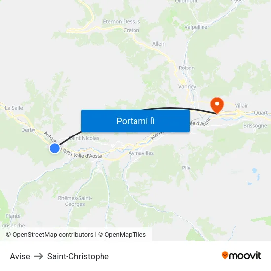 Avise to Saint-Christophe map