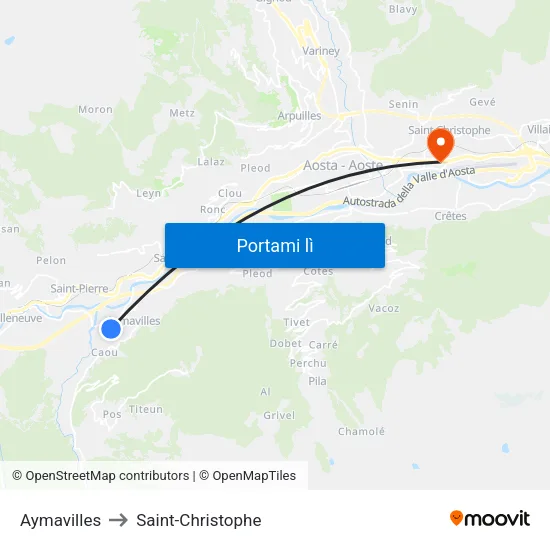Aymavilles to Saint-Christophe map