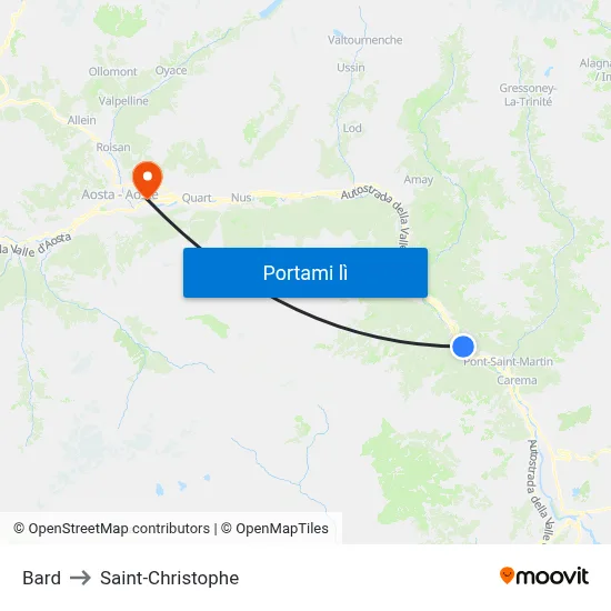 Bard to Saint-Christophe map