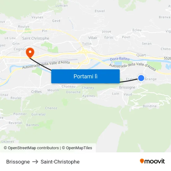 Brissogne to Saint-Christophe map