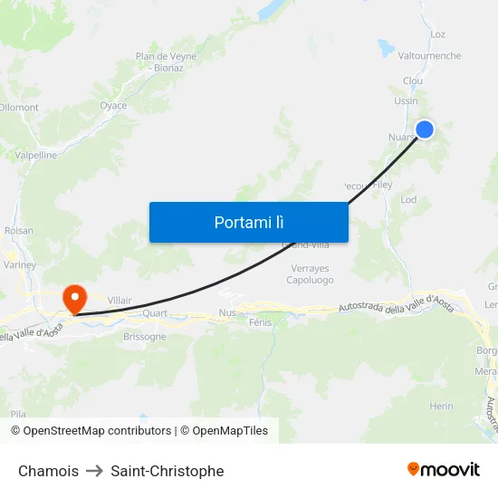Chamois to Saint-Christophe map