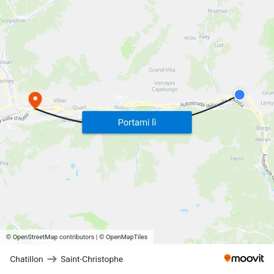 Chatillon to Saint-Christophe map