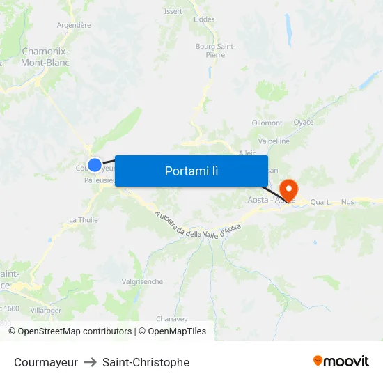 Courmayeur to Saint-Christophe map
