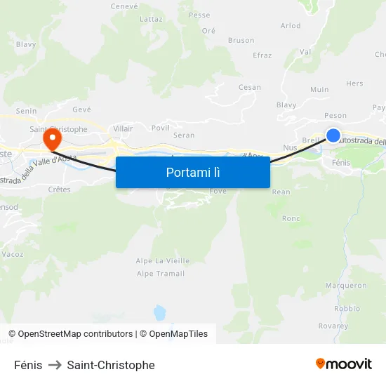 Fénis to Saint-Christophe map