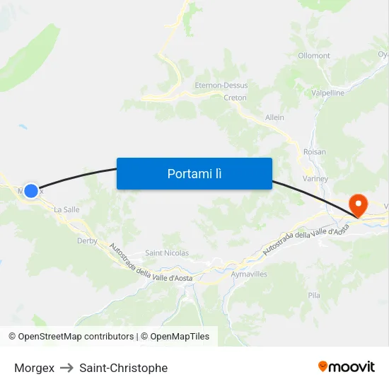 Morgex to Saint-Christophe map